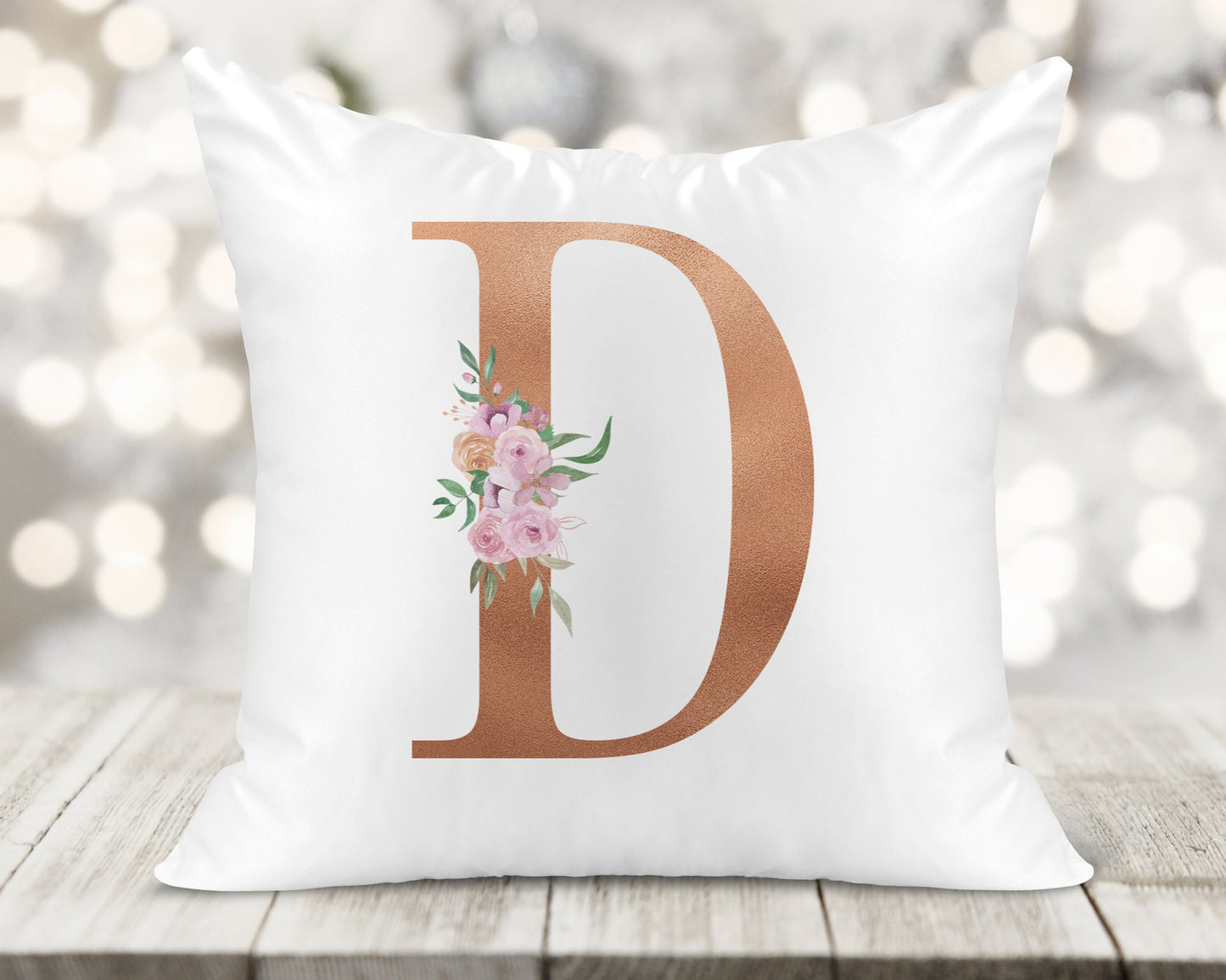 Initial Printed Cushion - Rose Gold