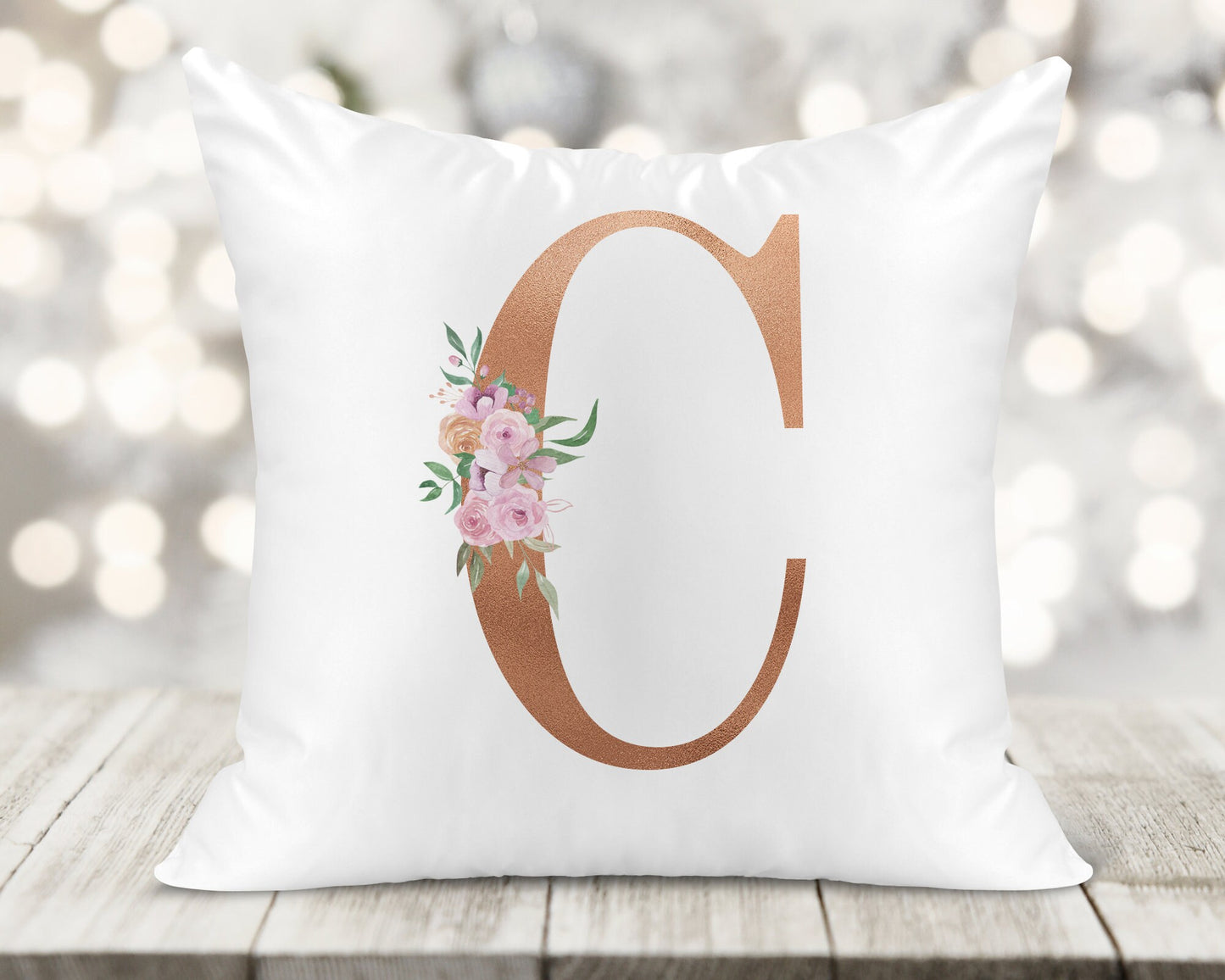 Initial Printed Cushion - Rose Gold
