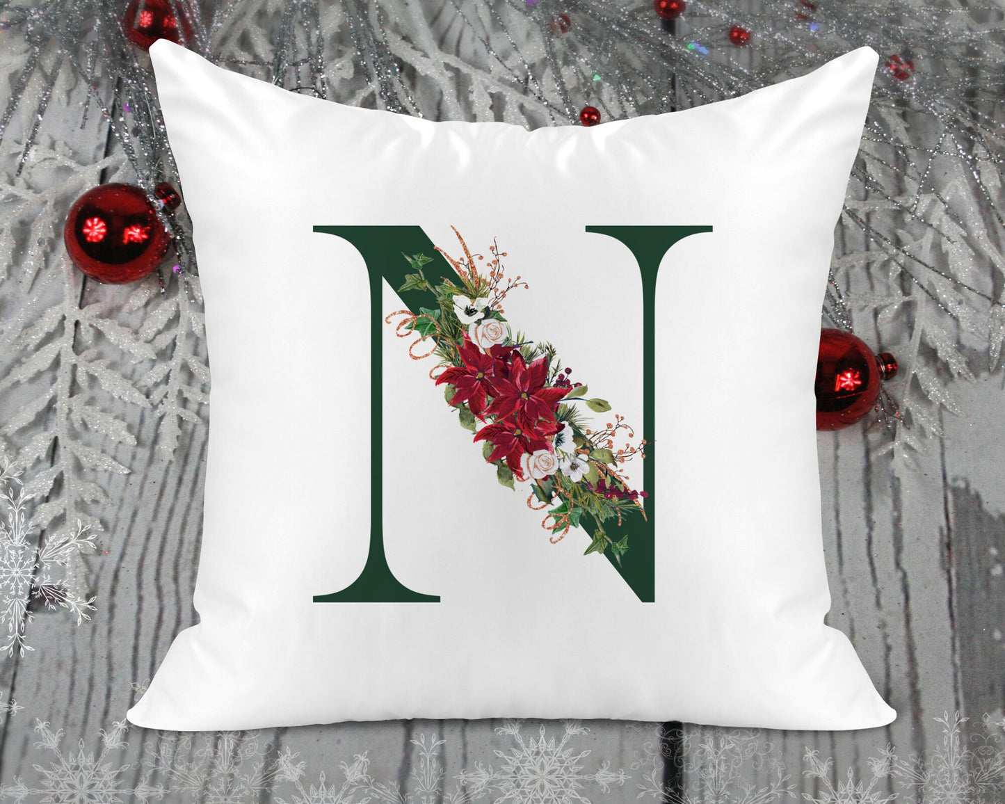Christmas Initial Printed Cushion Cover - Green