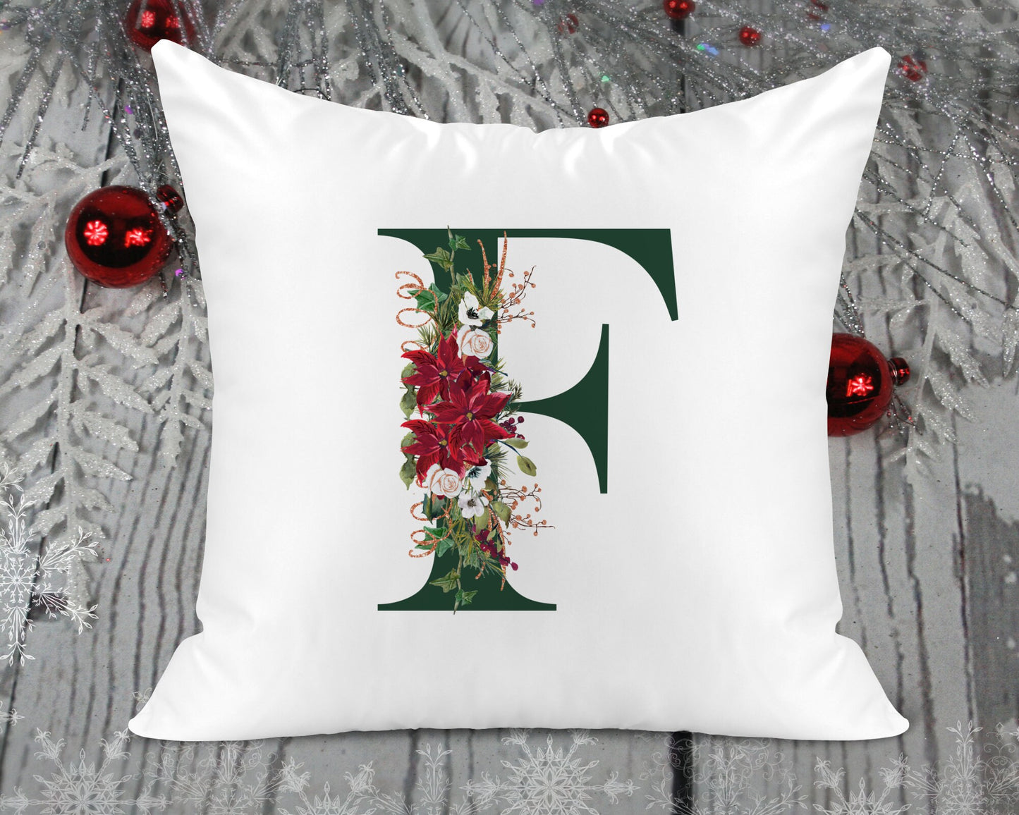 Christmas Initial Printed Cushion Cover - Green
