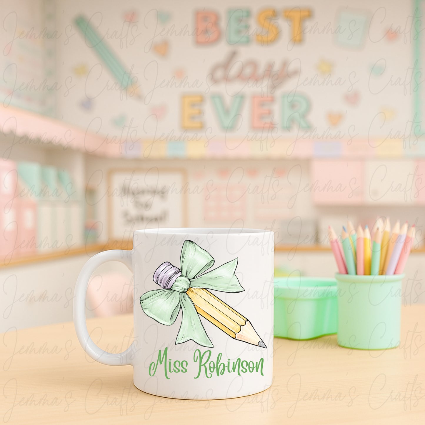 Teacher Bow Pencil Mug