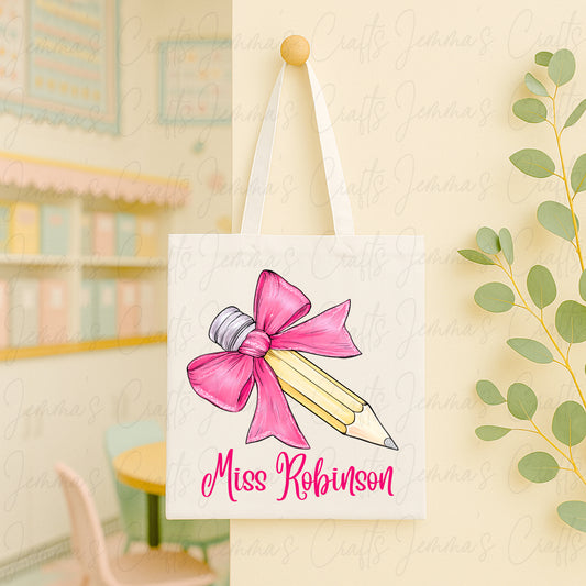 Teacher Bow Pencil Tote Bag