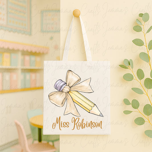 Teacher Bow Pencil Tote Bag