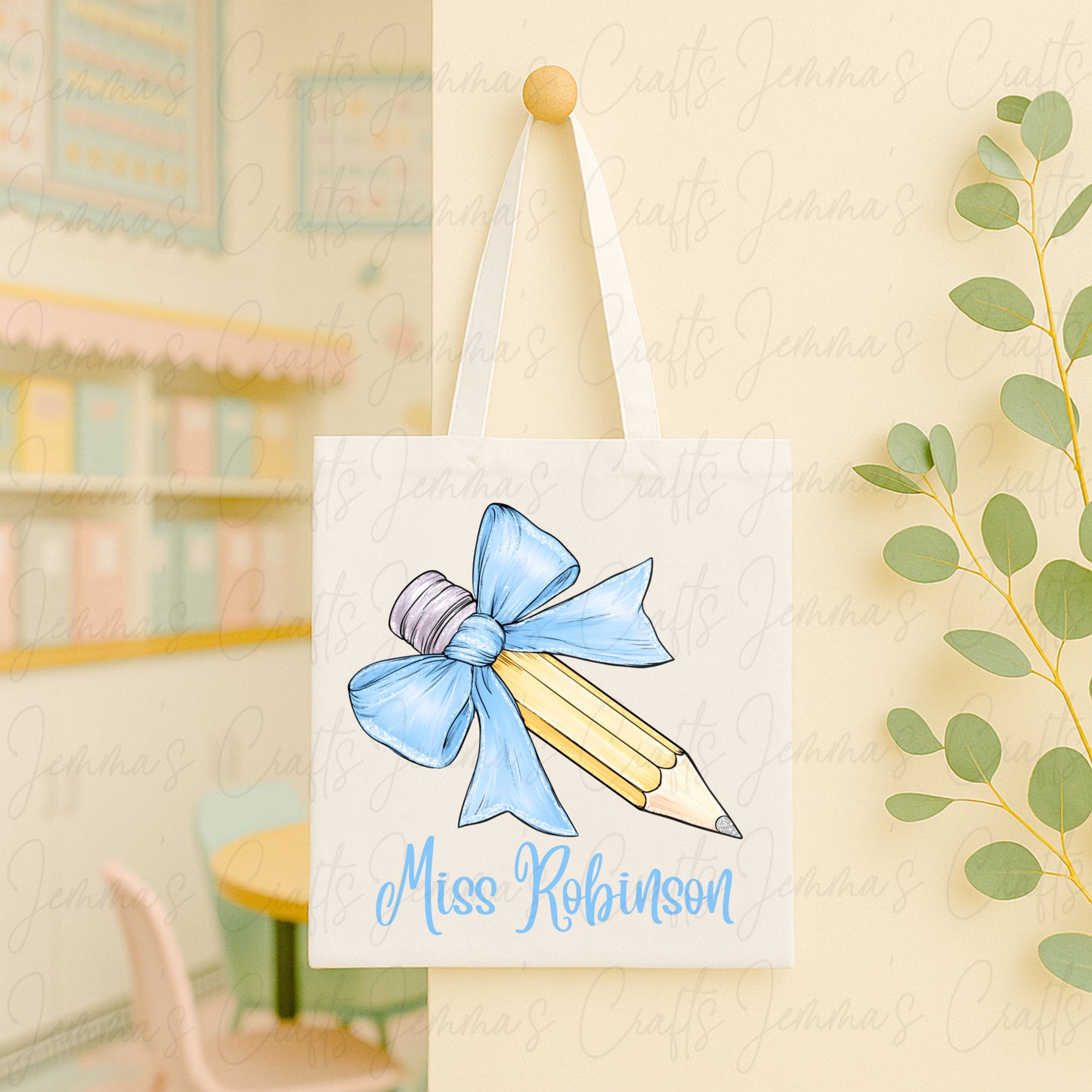 Teacher Bow Pencil Tote Bag
