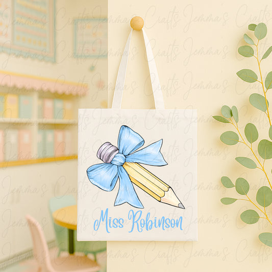 Teacher Bow Pencil Tote Bag