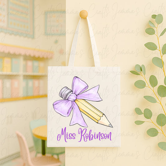 Teacher Bow Pencil Tote Bag