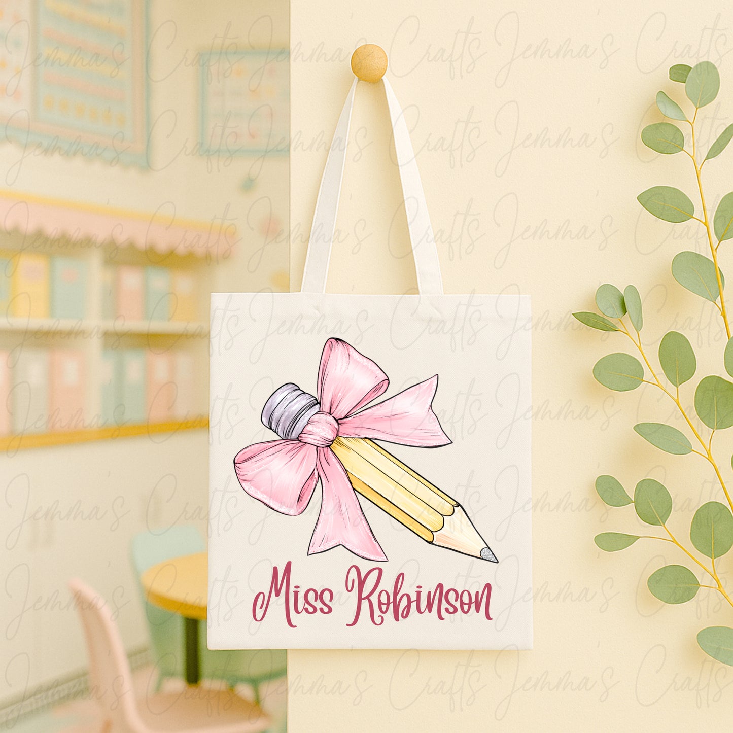 Teacher Bow Pencil Tote Bag
