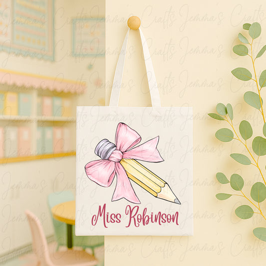 Teacher Bow Pencil Tote Bag