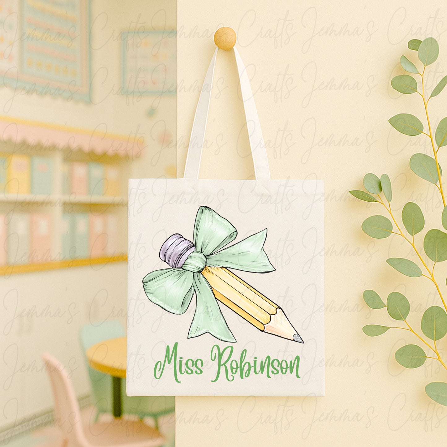 Teacher Bow Pencil Tote Bag