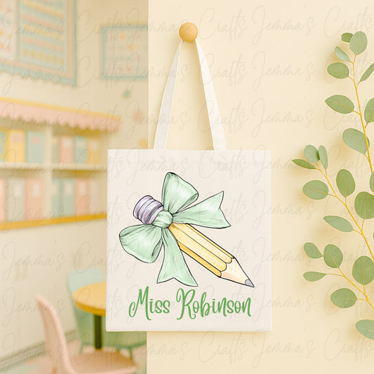 Teacher Bow Pencil Tote Bag