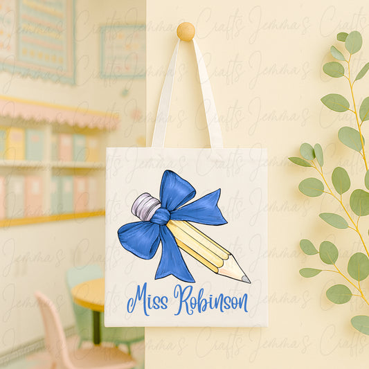 Teacher Bow Pencil Tote Bag