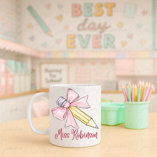 Teacher Bow Pencil Mug