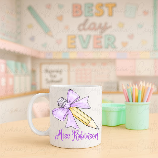 Teacher Bow Pencil Mug