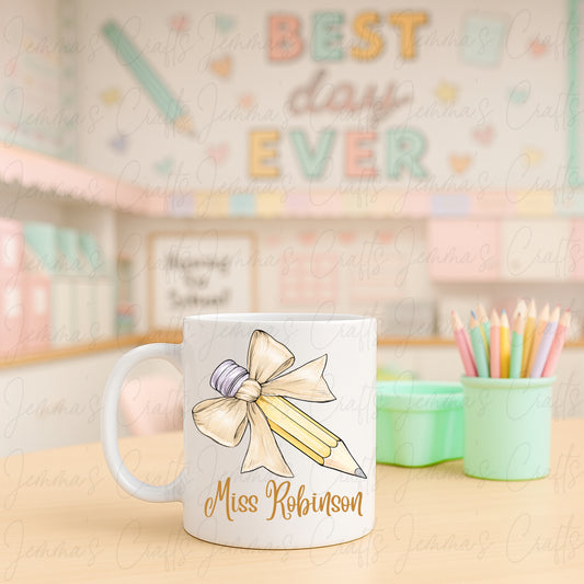 Teacher Bow Pencil Mug