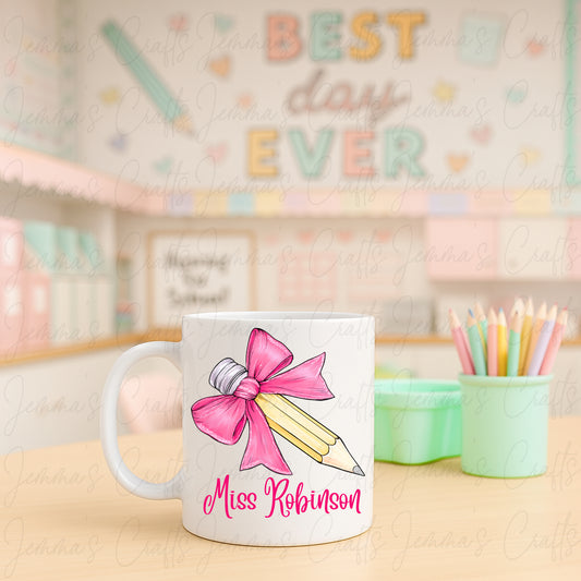 Teacher Bow Pencil Mug