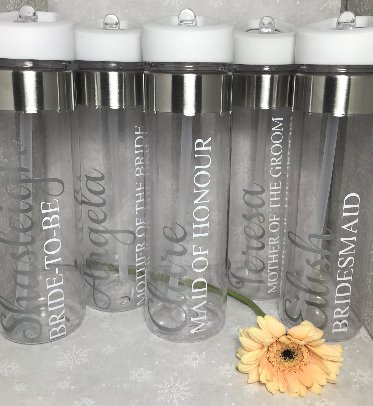 Personalised Wedding Party Water Bottles - Silver