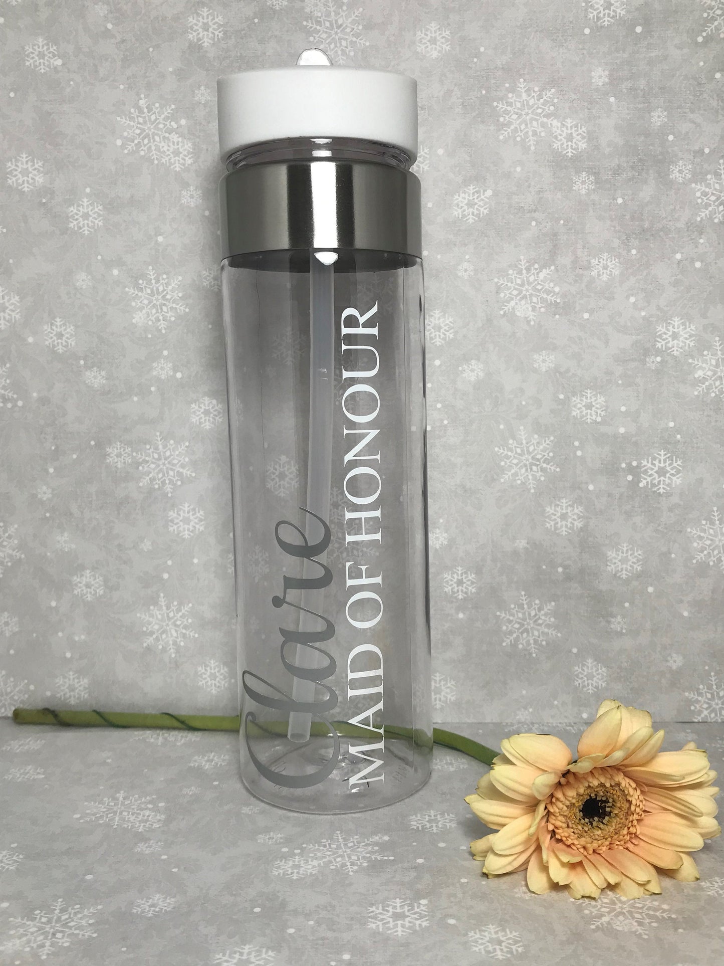 Personalised Wedding Party Water Bottles - Silver