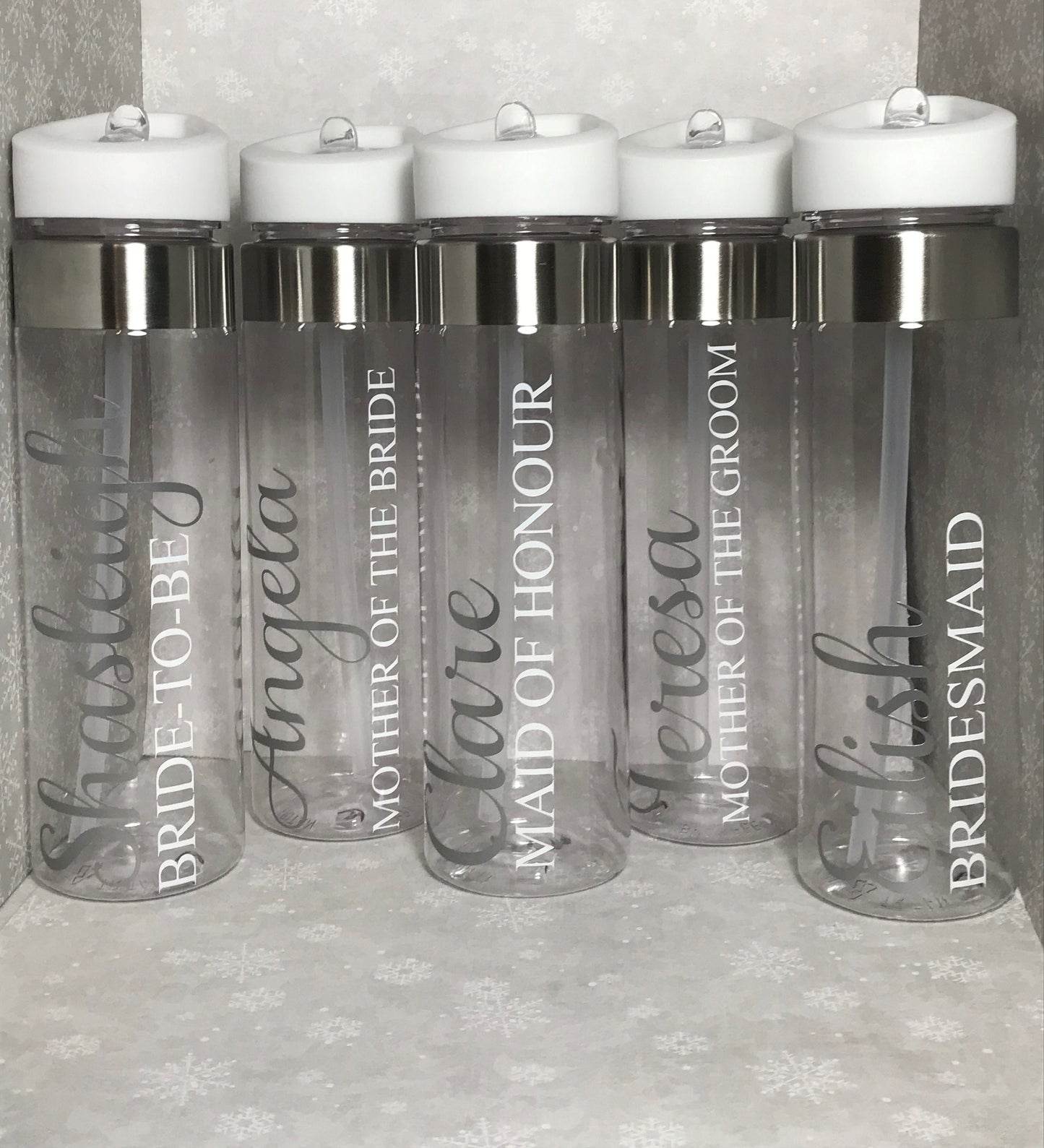 Personalised Wedding Party Water Bottles - Silver