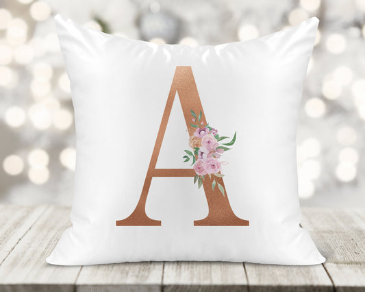 Initial Printed Cushion - Rose Gold