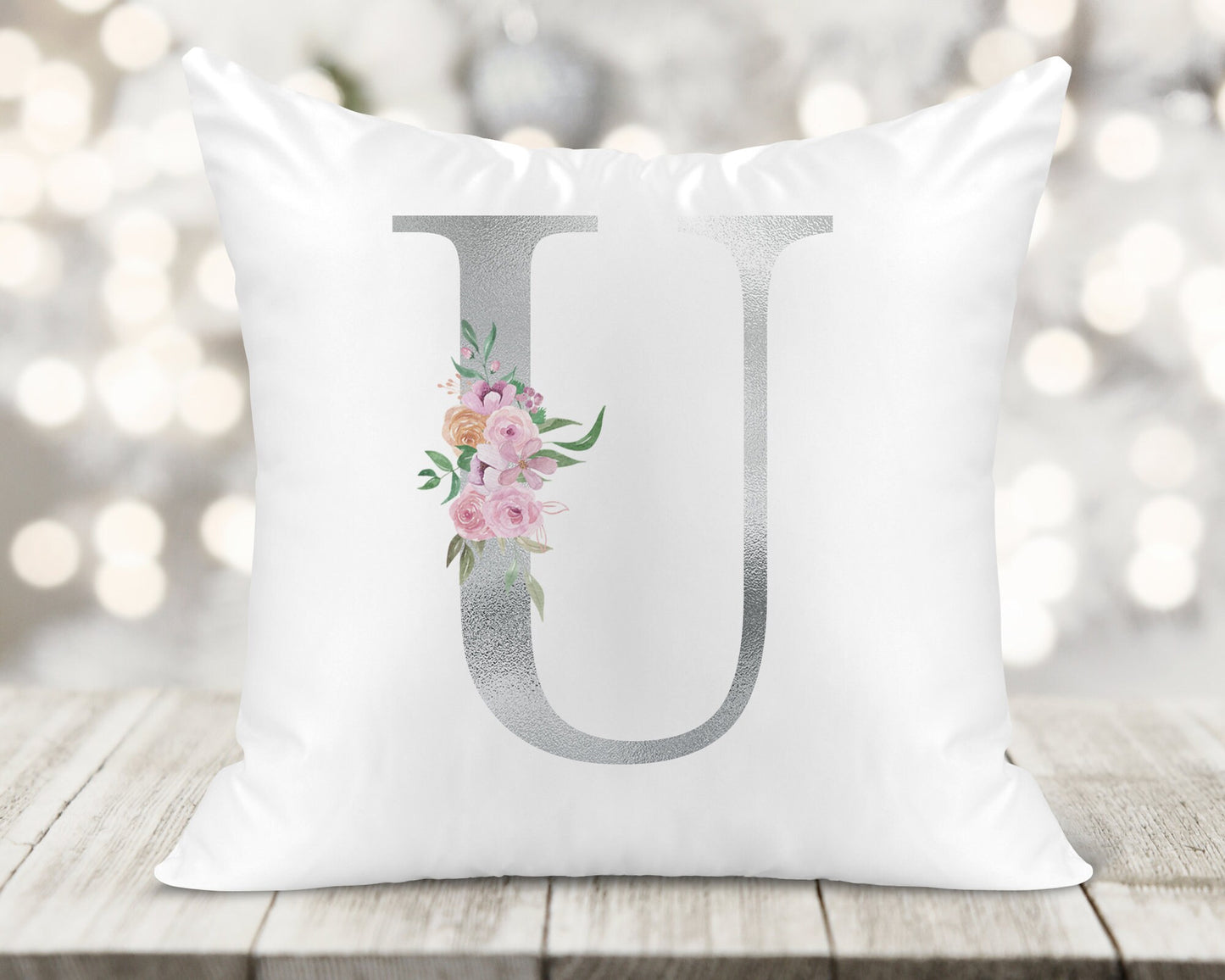 Initial Printed Cushion - Silver