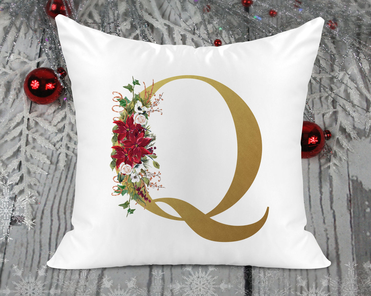 Christmas Initial Printed Cushion Cover - Gold