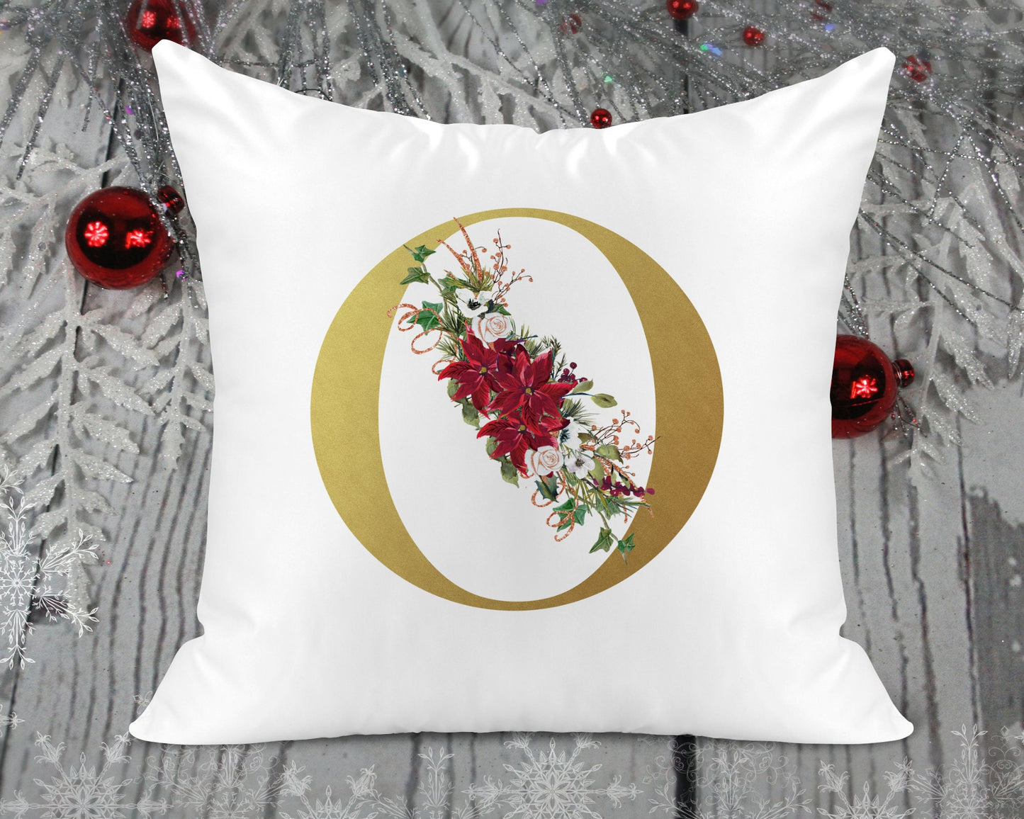 Christmas Initial Printed Cushion Cover - Gold