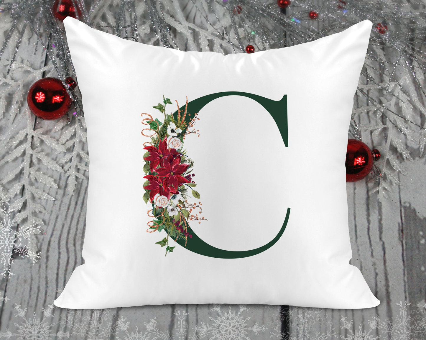 Christmas Initial Printed Cushion - Green