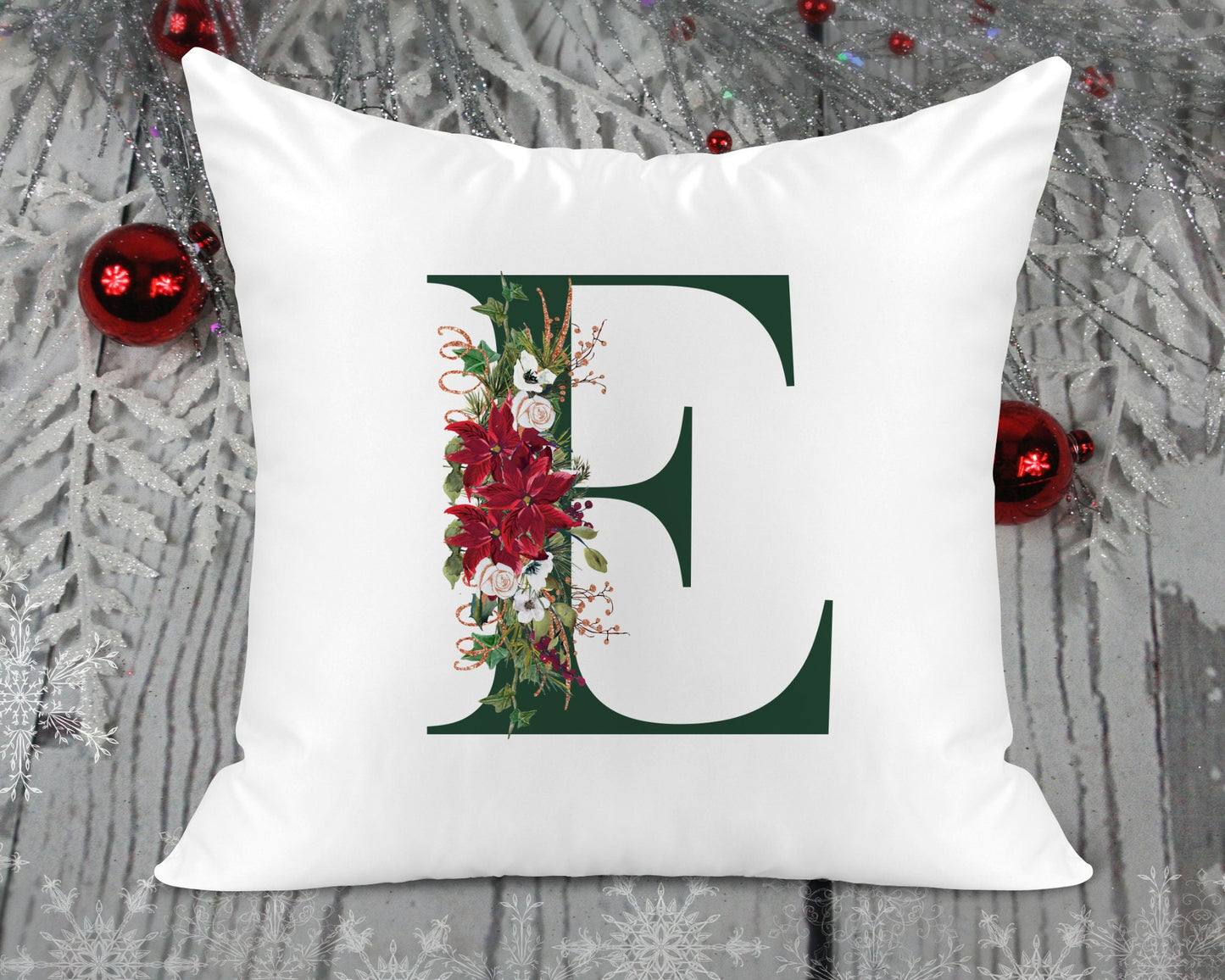 Christmas Initial Printed Cushion - Green