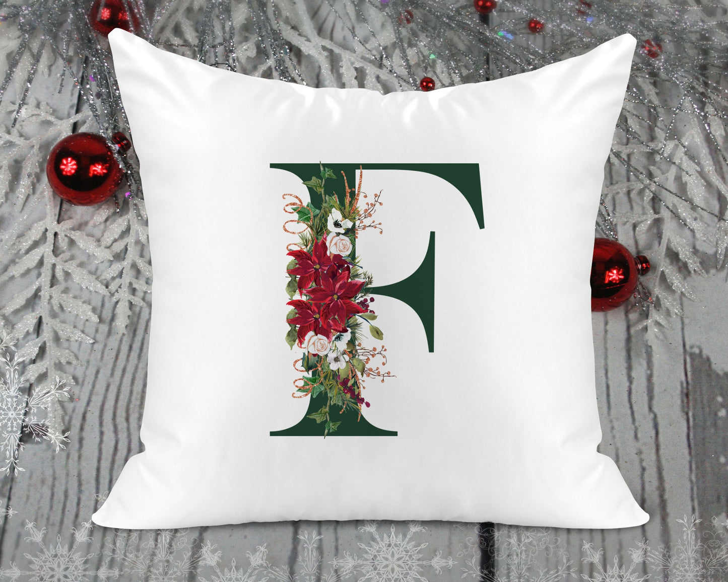 Christmas Initial Printed Cushion - Green