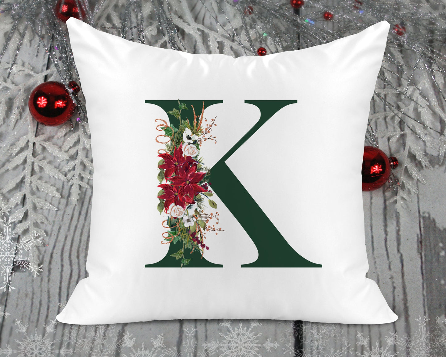 Christmas Initial Printed Cushion - Green