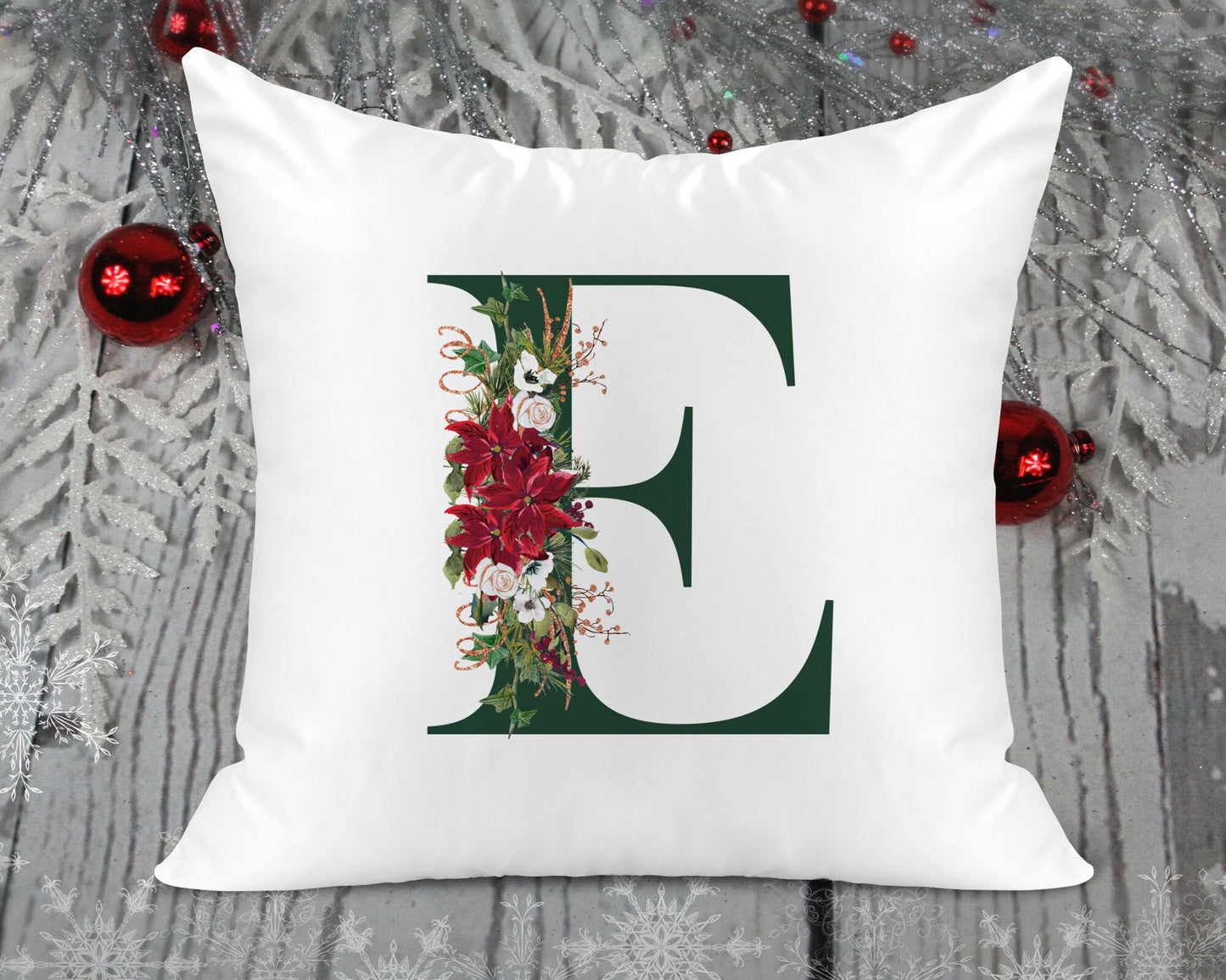 Christmas Initial Printed Cushion Cover - Green