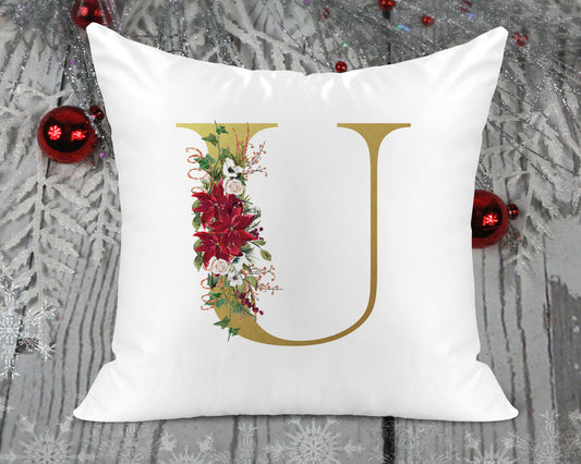 Christmas Initial Printed Cushion Cover - Gold