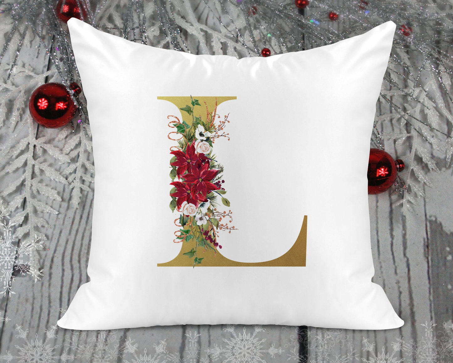 Christmas Initial Printed Cushion Cover - Gold