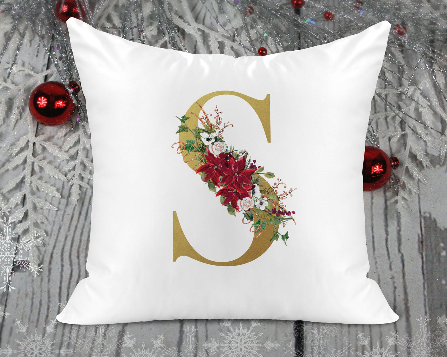 Christmas Initial Printed Cushion Cover - Gold