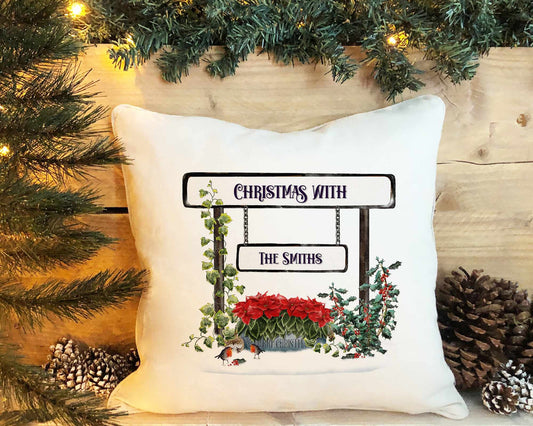 Christmas Street Signs Family Cushion