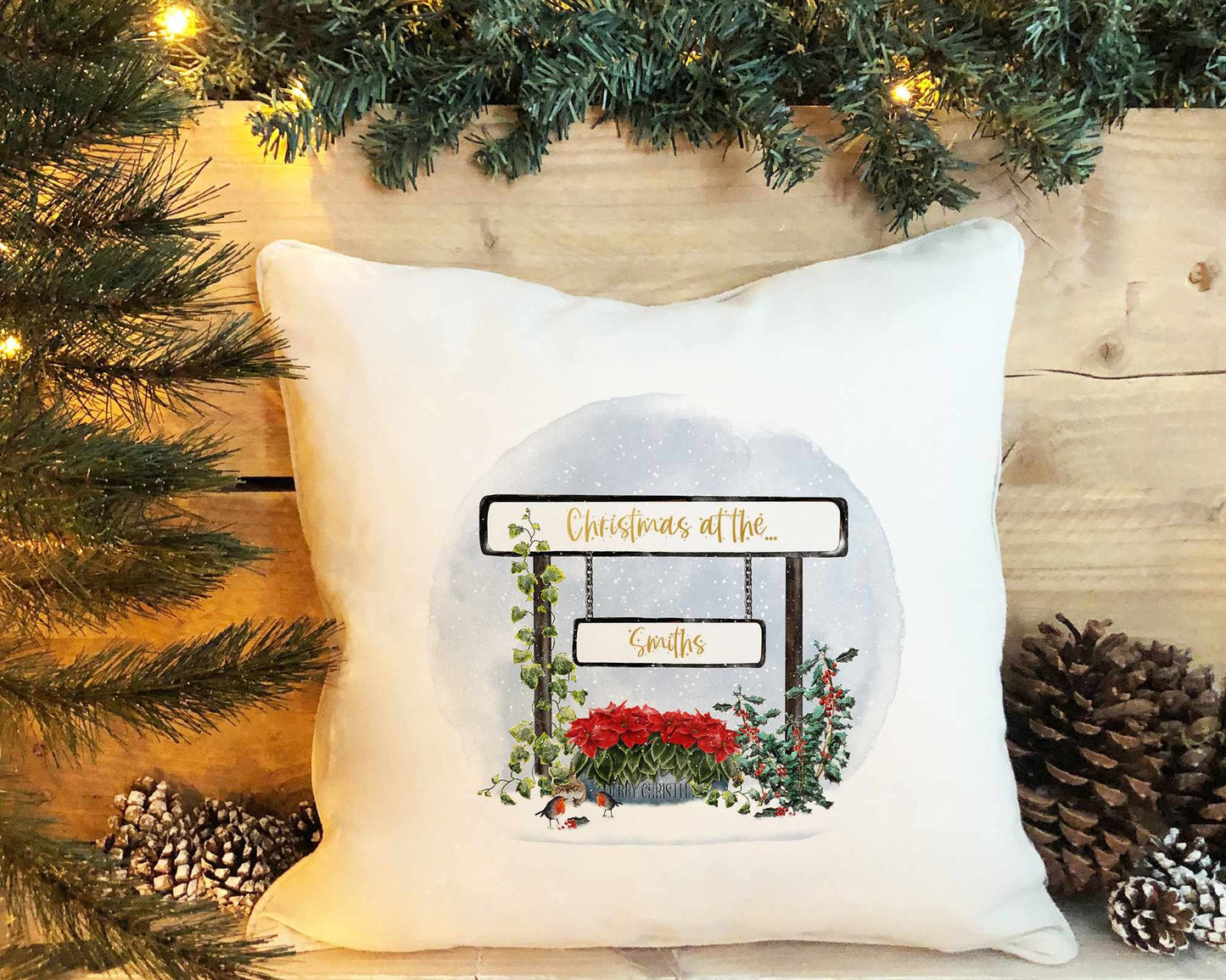 Christmas Street Signs Family Cushion